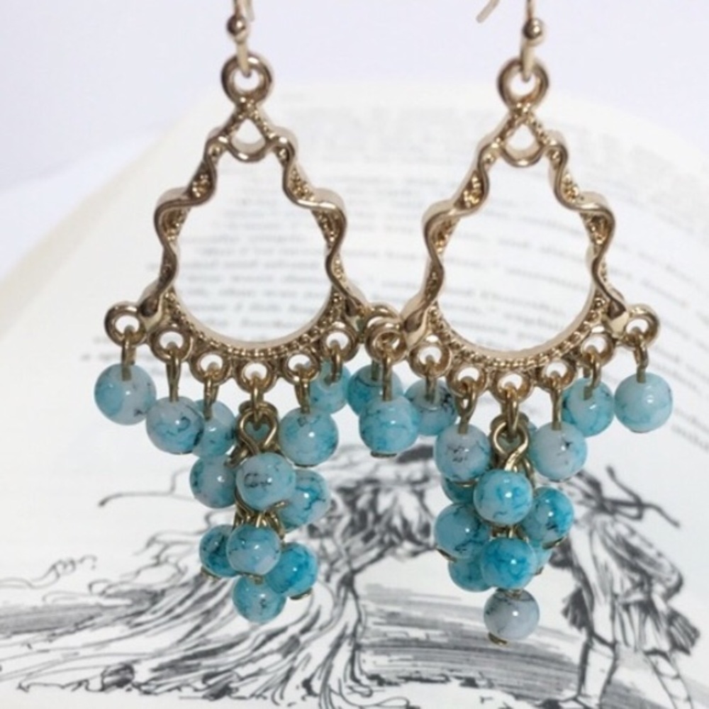 Express dangle earrings gold turquoise - Picture 1 of 5